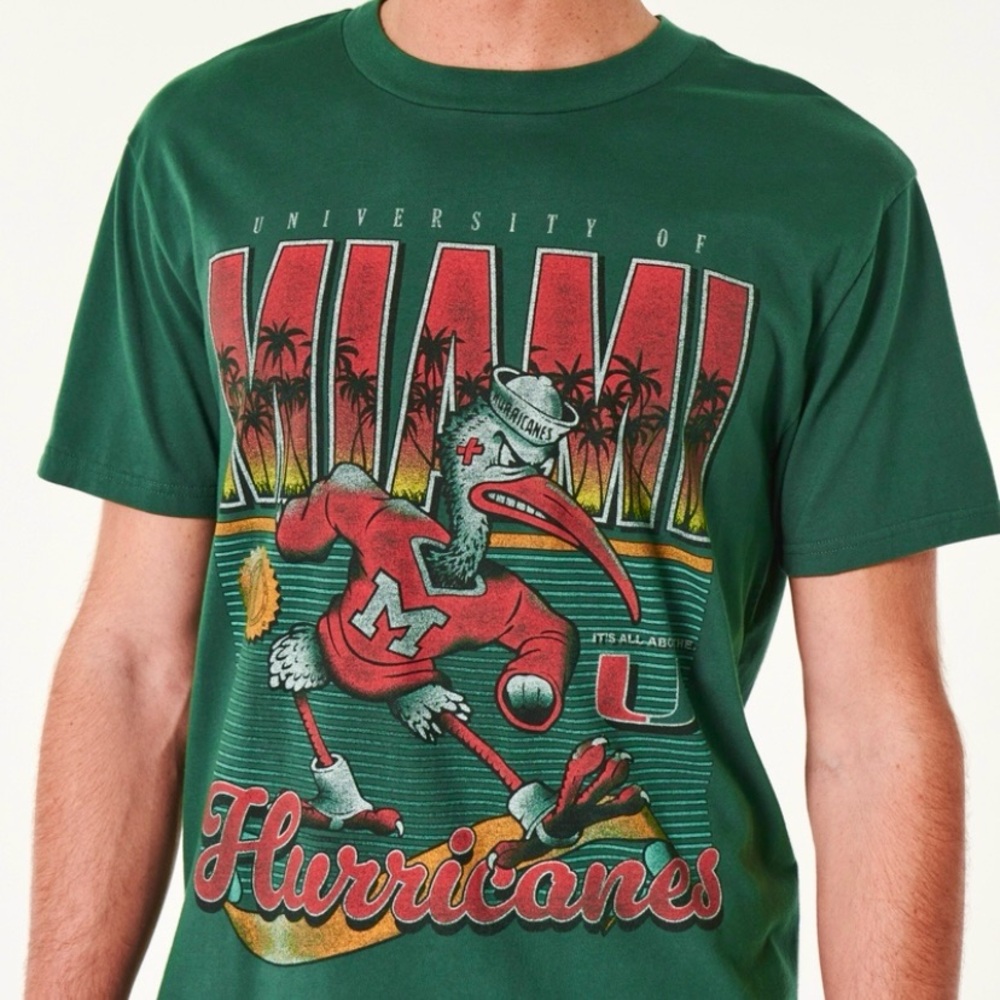 Hollister University of Miami Hurricanes Graphic T-Shirt Relaxed Fit Tee 🚨 NWT